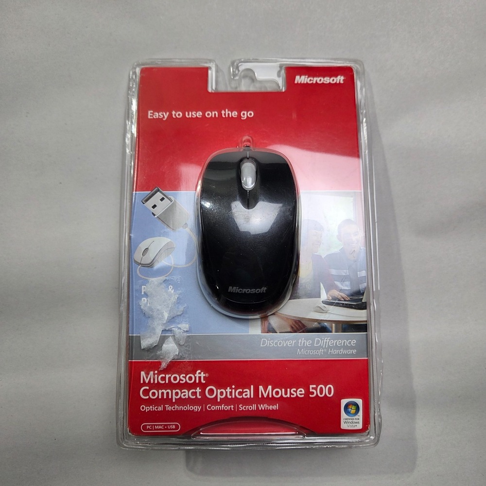 Microsoft Compact Optical Mouse 500 Wired USB Model 1344 Vista Mac PC New Sealed